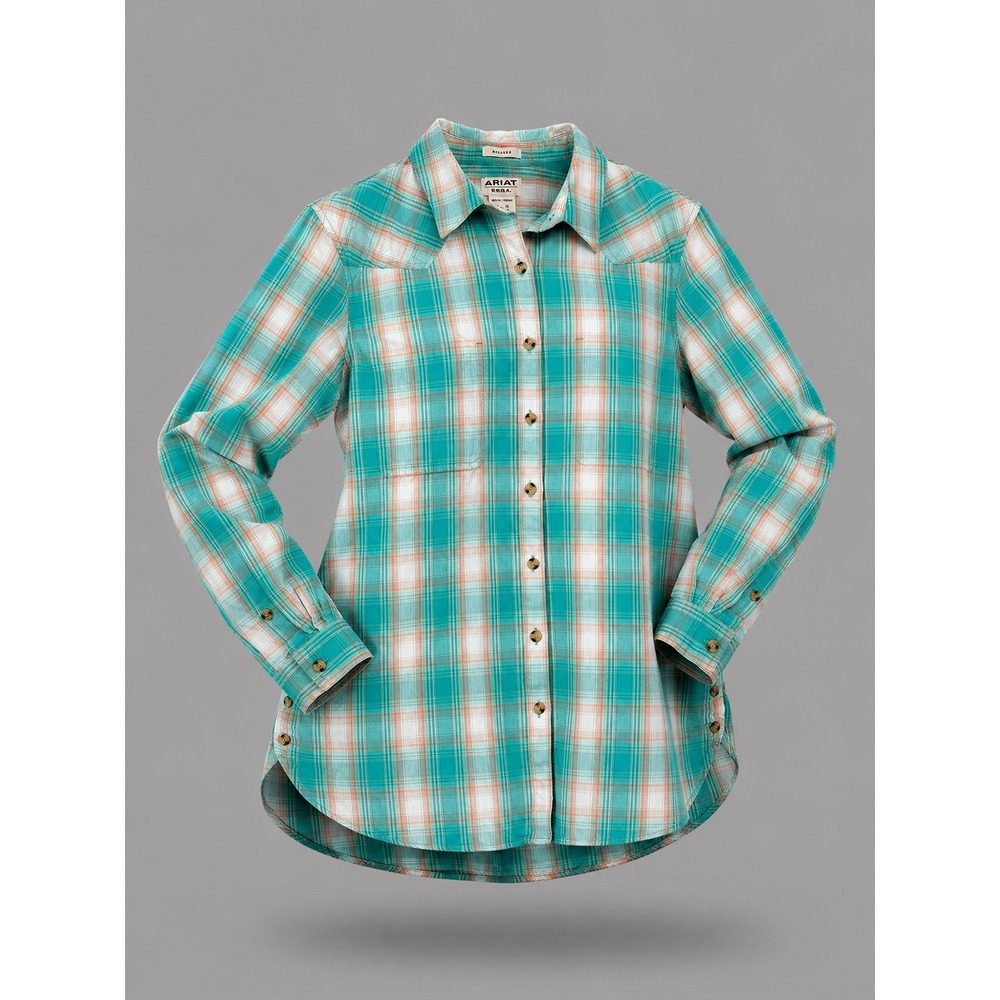Ariat Real Billie Rae Teal Plaid Western Relaxed Button Down Shirt XL 10043447